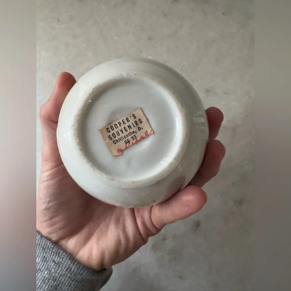 vintage porcelain vanity mirror and jar set